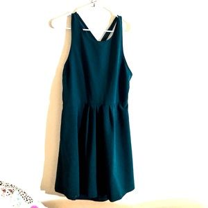 Cross Back Mini Green Fit and Flare Dress